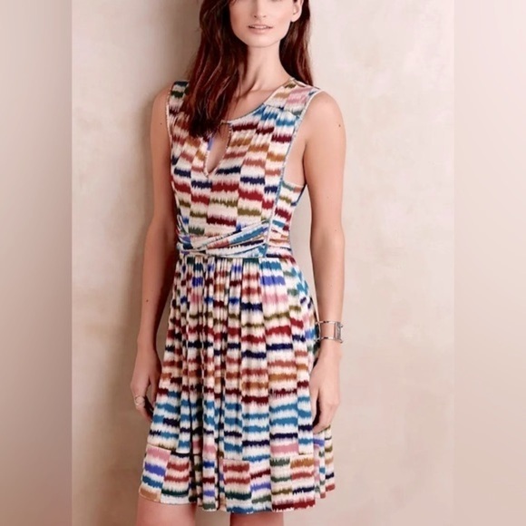 Anthropologie Mauve Sennebec A-Line, Stretchy, Keyhole Midi Dress w/ Pockets XXS - Picture 2 of 15